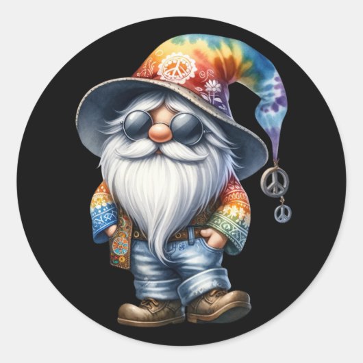 Hippie Kabouter Ronde Sticker (Voorkant)