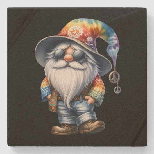 Hippie Kabouter Stenen Onderzetter (Voorkant)