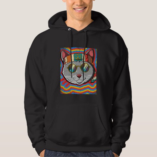 Hippie Kat Psychedelisch Trippy Hoodie (Voorkant)