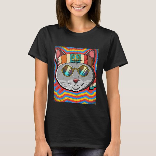 Hippie Kat Psychedelisch Trippy T-shirt (Voorkant)