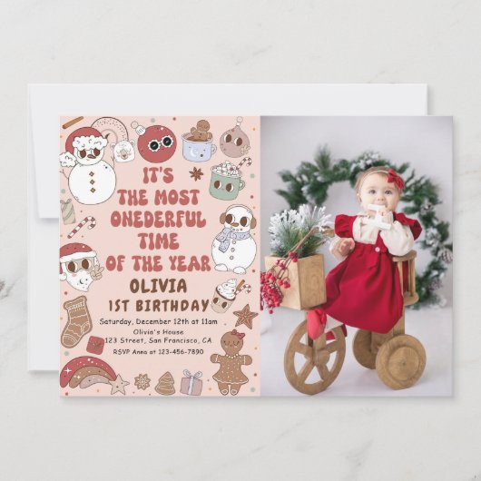 Hippie Kerst Onederful Eerste Verjaardag Foto Kaart (Voorkant)