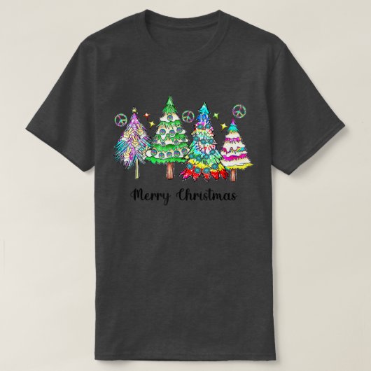 Hippie kerstbomen, Boho Kerstmis, Retro Chri T-shirt (Design voorkant)