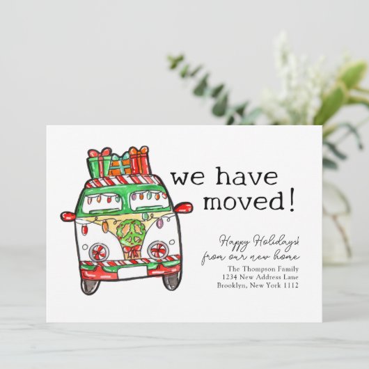 Hippie Kerstbus Vakantie We Zijn Verhuisd Verhuize Aankondiging (Staand voorkant)