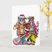 Hippie Kerstman Couple Kaart (Gele Bloem)