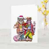 Hippie Kerstman Couple Kaart (Gele Bloem)