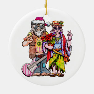 Hippie Kerstman Couple Keramisch Ornament