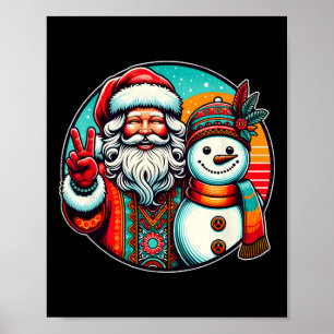 Hippie Kerstman Retro Sneeuwman Boheemse Kerstmis Poster