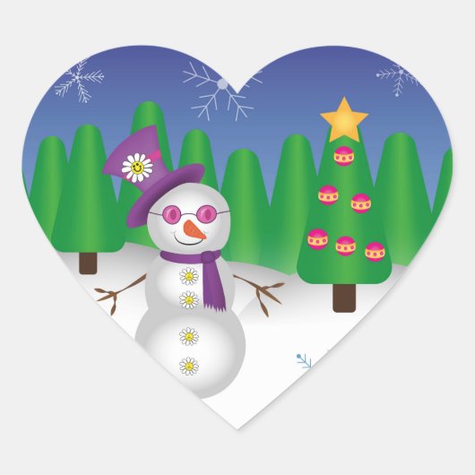 Hippie Kerstmis Sneeuwman Hart Sticker (Voorkant)