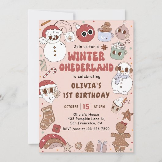 Hippie Kerstwinter Onederland 1e Verjaardag Kaart (Voorkant)