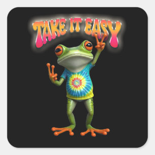 Hippie Kikker Neem het Leven Licht Kleurrijk  Vierkante Sticker