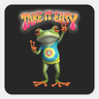 Hippie Kikker Neem het Leven Licht Kleurrijk  Vierkante Sticker
