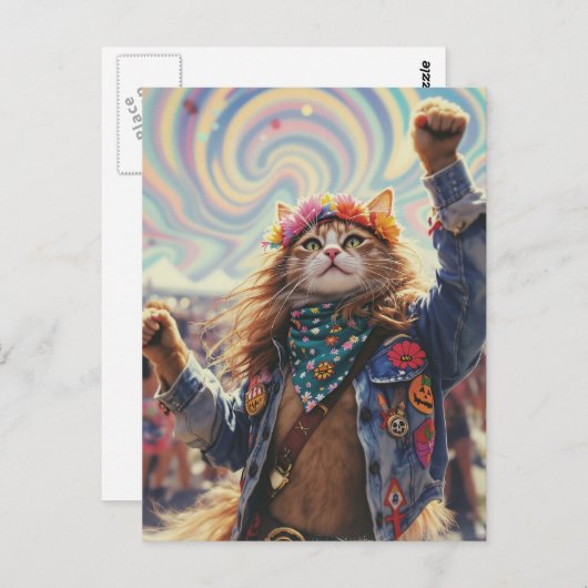 Hippie Kitty Briefkaart (Voorkant / Achterkant)