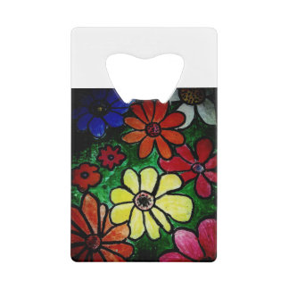 hippie kleurrijke bloem bloei creditkaart flessenopener