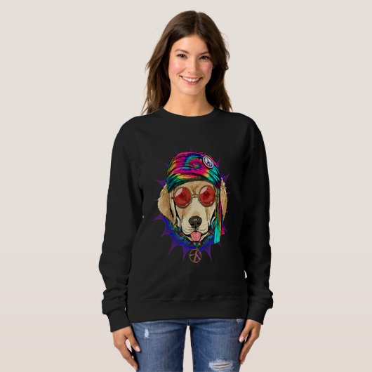 Hippie Labrador Retriever Tie Dye Peace Sign Psych Trui (Voorkant volledig)