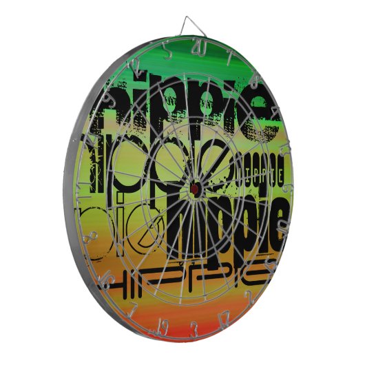 Hippie; Levendig groen, Sinaasappel en geel Dartbord (Voorkant Links)