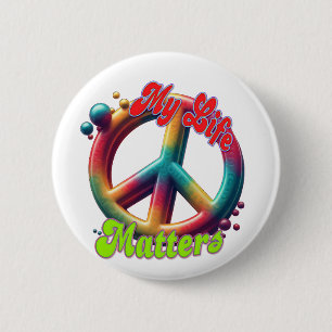 Hippie Liefde Vrede Leven Telt Aangepast Ronde Button 5,7 Cm