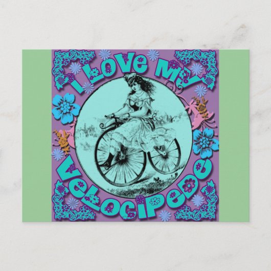 Hippie look I Love My Velocipede T shirten, Mokken Briefkaart (Voorkant)