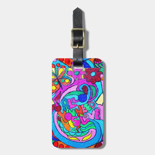 hippie love label in stijl 70 bagagelabel (Voorkant verticaal)