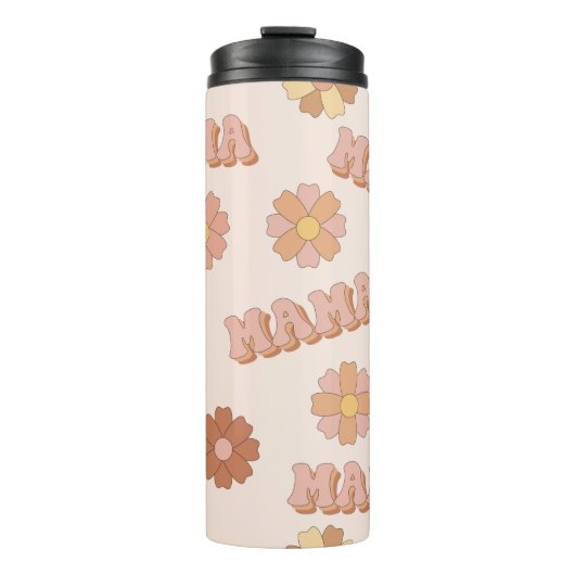 Hippie mama naadloos patroon. Groovy achtergrond.  Thermosbeker (Voorkant)