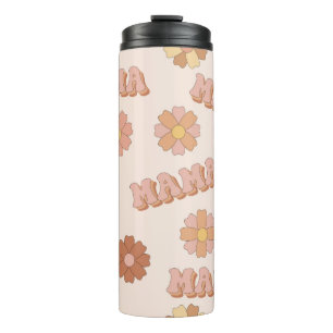 Hippie mama naadloos patroon. Groovy achtergrond.  Thermosbeker