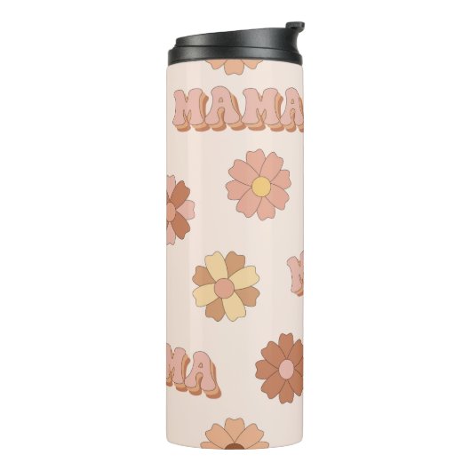 Hippie mama naadloos patroon. Groovy achtergrond. Thermosbeker (Gedraaid links)