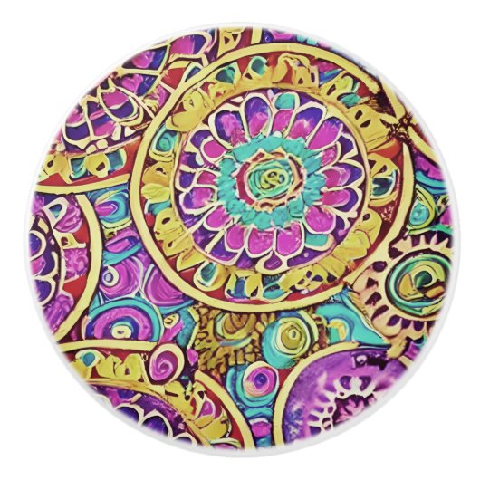 Hippie Mandala Keramische Knop (Voorkant)