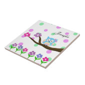 Hippie meerkleurige uil op boom en bloemen tegeltje (Zijkant)