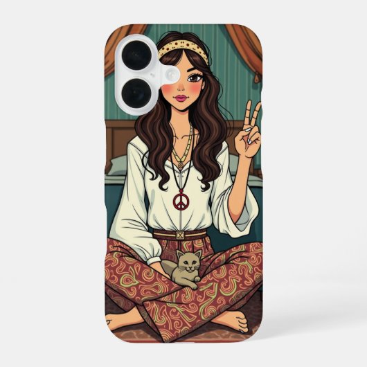 Hippie Meisje iPhone 16 Hoesje (Achterkant)