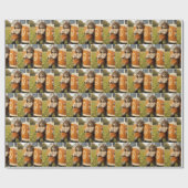 Hippie meisje kat leunend op een retro busje cadeaupapier (Vlak)