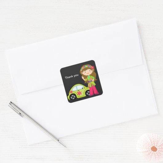 Hippie Meisje met Buggy Sticker (Envelop)