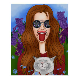Hippie meisje met een kat perfect poster