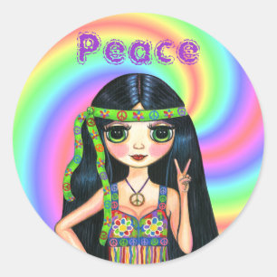 Hippie-meisje uit de jaren '60 met hoofdband ronde sticker