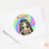 Hippie-meisje uit de jaren '60 met hoofdband ronde sticker (Envelop)