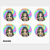 Hippie-meisje uit de jaren '60 met hoofdband ronde sticker (Vel)