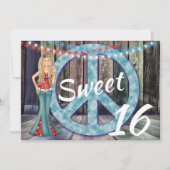 Hippie meisje, Vredesteken, Lights Sweet 16 Verjaa Kaart (Voorkant)