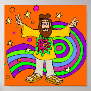 Hippie met Lond Haair op Sinaasappel Poster