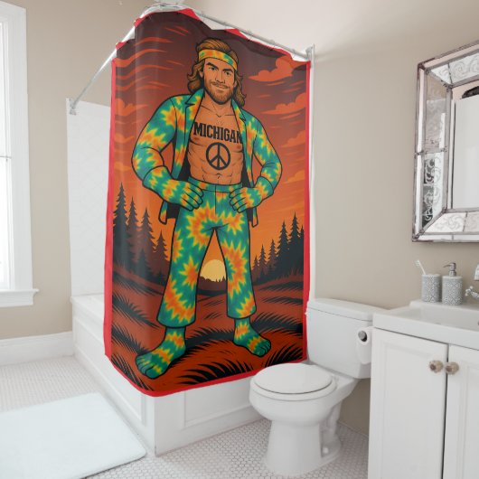 Hippie Michigan Man Douchegordijn (In situ)