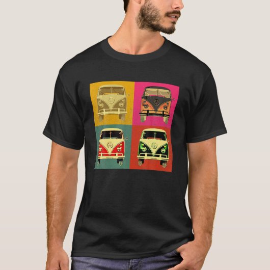 Hippie Micro Bus Van Pop Art gestileerd uit 1960 T-shirt (Voorkant)