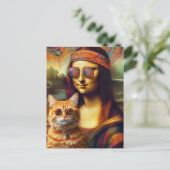 Hippie Mona Lisa en Haar Ginger Kat Briefkaart (Staand voorkant)