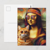 Hippie Mona Lisa en Haar Ginger Kat Briefkaart (Voorkant / Achterkant)