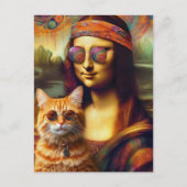 Hippie Mona Lisa en Haar Ginger Kat Briefkaart (Voorkant)