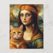 Hippie Mona Lisa en Haar Ginger Kat Briefkaart (Voorkant)