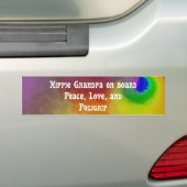 hippie oma aan boord , vrede , liefde en poligrip bumpersticker (Op auto)