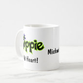 Hippie op Heart Black Green Art Name Persoonlijk Koffiemok (Voorkant links)