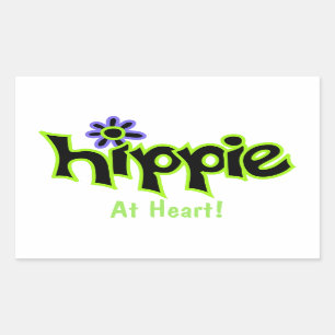 Hippie op Heart Black Lime Green Art Custom Rechthoekige Sticker