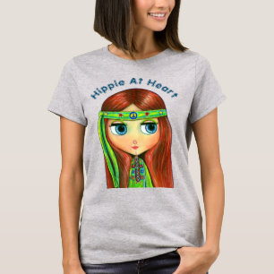 Hippie op Heart Green Headband Peace Sign Cute T-shirt