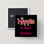 Hippie op Heart Hot Pink Art Black Name Badge Vierkante Button 5,1 Cm (Voorkant /achterkant)