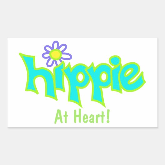 Hippie op Heart Turquoise Art Custom Rechthoekige Sticker (Voorkant)
