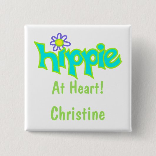 Hippie op Heart Turquoise Art Name Badge Vierkante Button 5,1 Cm (Voorkant)