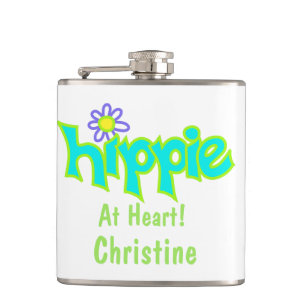 Hippie op Heart Turquoise Art Name Persoonlijk Heupfles